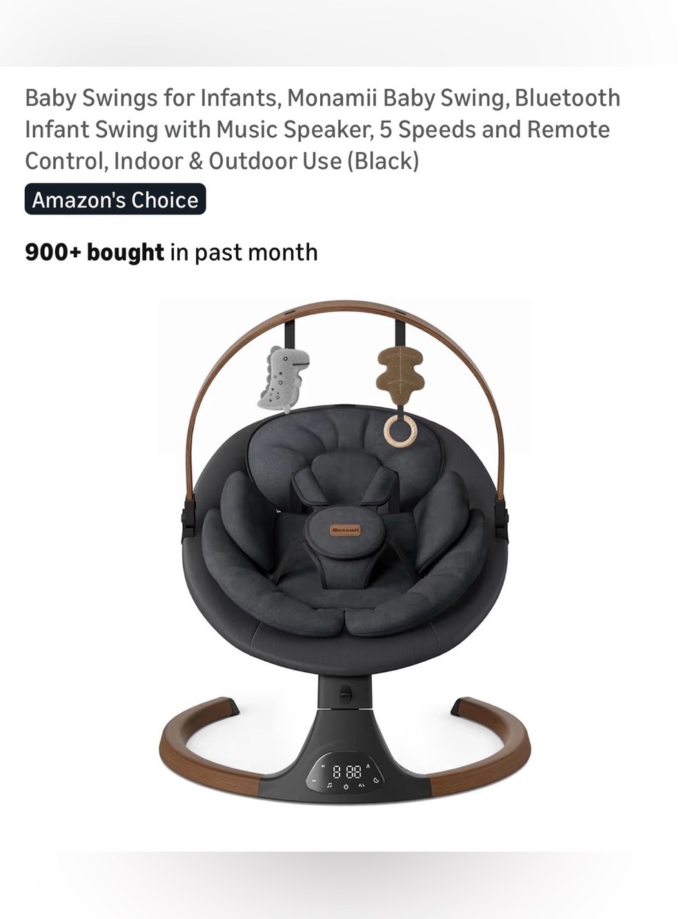 Monamii Plush Infant Swing with Toy Bar - Dark Charcoal